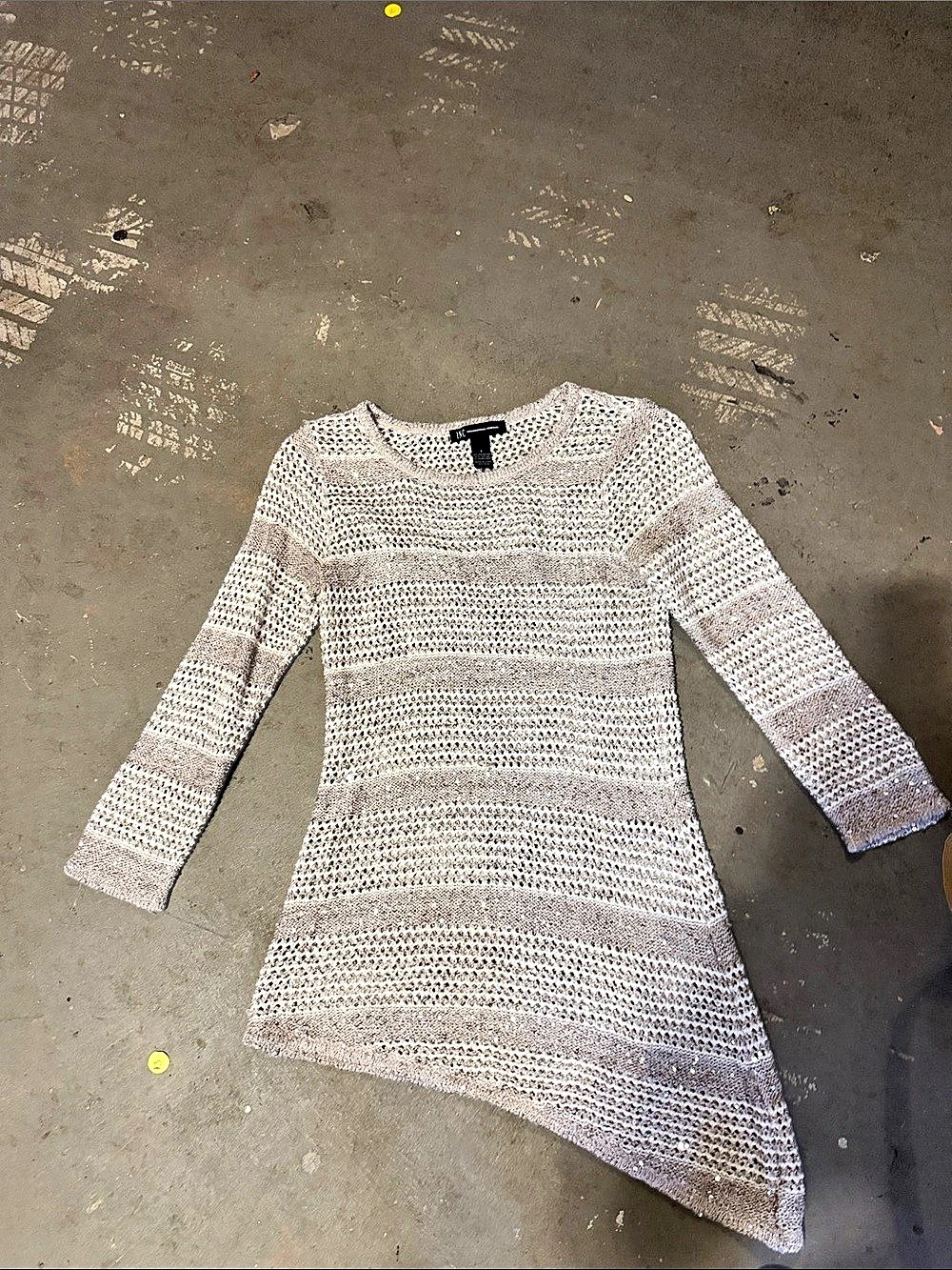 INC International Concepts Metallic Crochet Sequin Asymmetrical Sweater Small